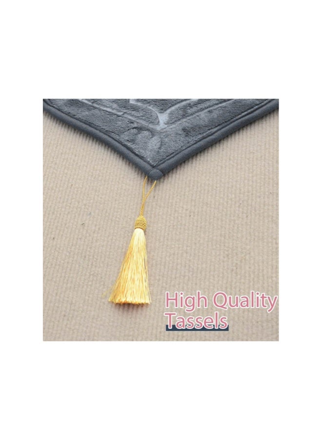 ACLIX Embossed Prayer Mat Anti-Slip Velvet Top Islamic Prayer Mat New Design Thick Padded Sajadah Prayer Rug for Men Women Eid Gift Ramadan Grey 70 x 110 cm - Image 1